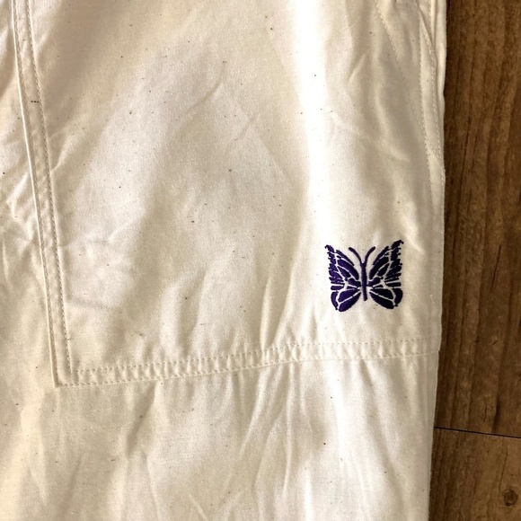 NEEDLES Wide Leg Fatigue Pants Drawstring Cotton Canvas Ivory Japan - Picture 8 of 13
